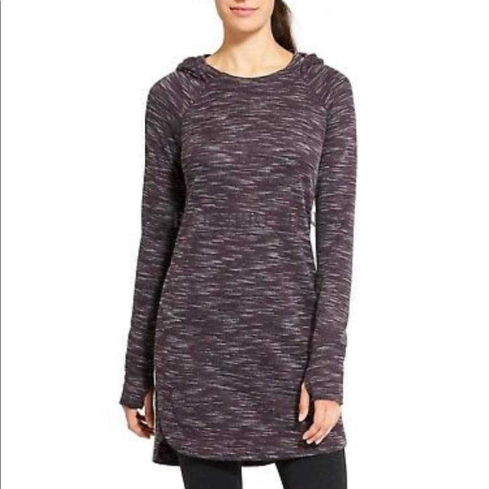 Athleta Restore Hooded Sweatshirt Dress Wild Raisin